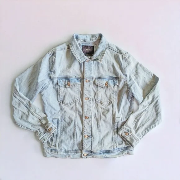 Zara Oversized Cotton Denim Jacket Men's Sz XXL Light Wash Jean Trucker Western - Picture 2 of 7